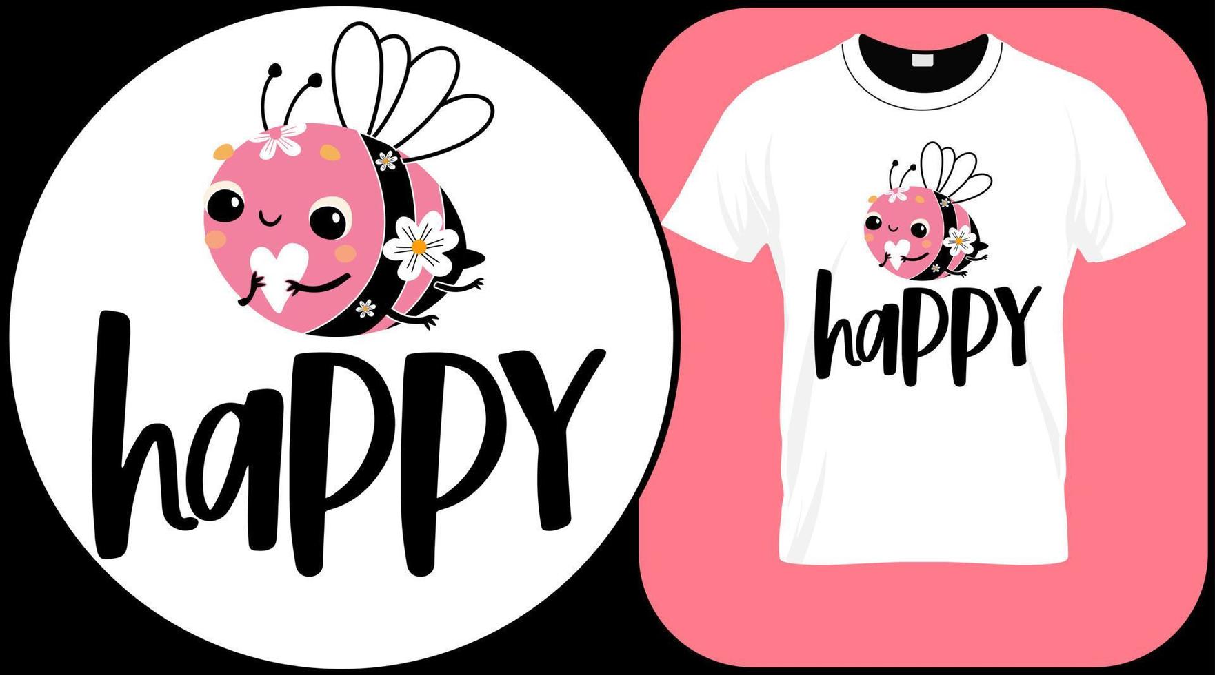Happy funny bee quote isolated on white background. Honey bee hand drawn lettering. Sweet honey love summer quote saying. Typography vector print illustration for t shirt, greeting card, poster.