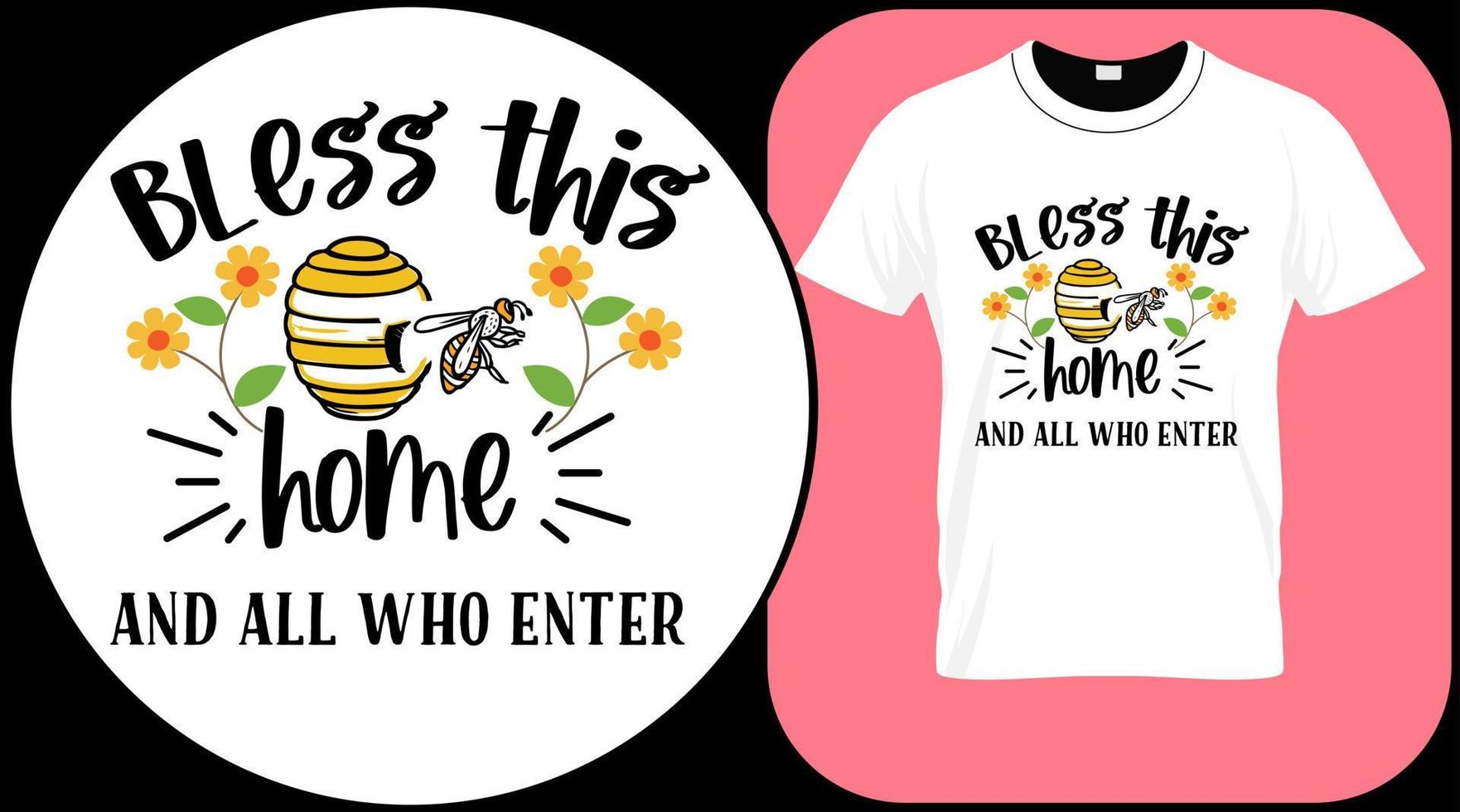 Bless this home, funny bee quote isolated on white background. Honey bee hand drawn lettering. Sweet honey love summer quote saying. Typography vector print illustration for t shirt, card, poster.