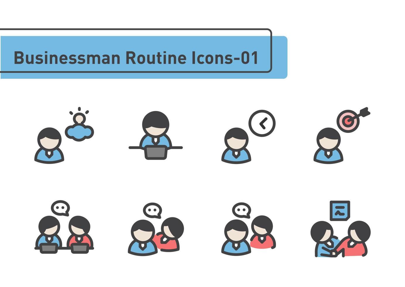 Businessman routine icon set on plane background vector