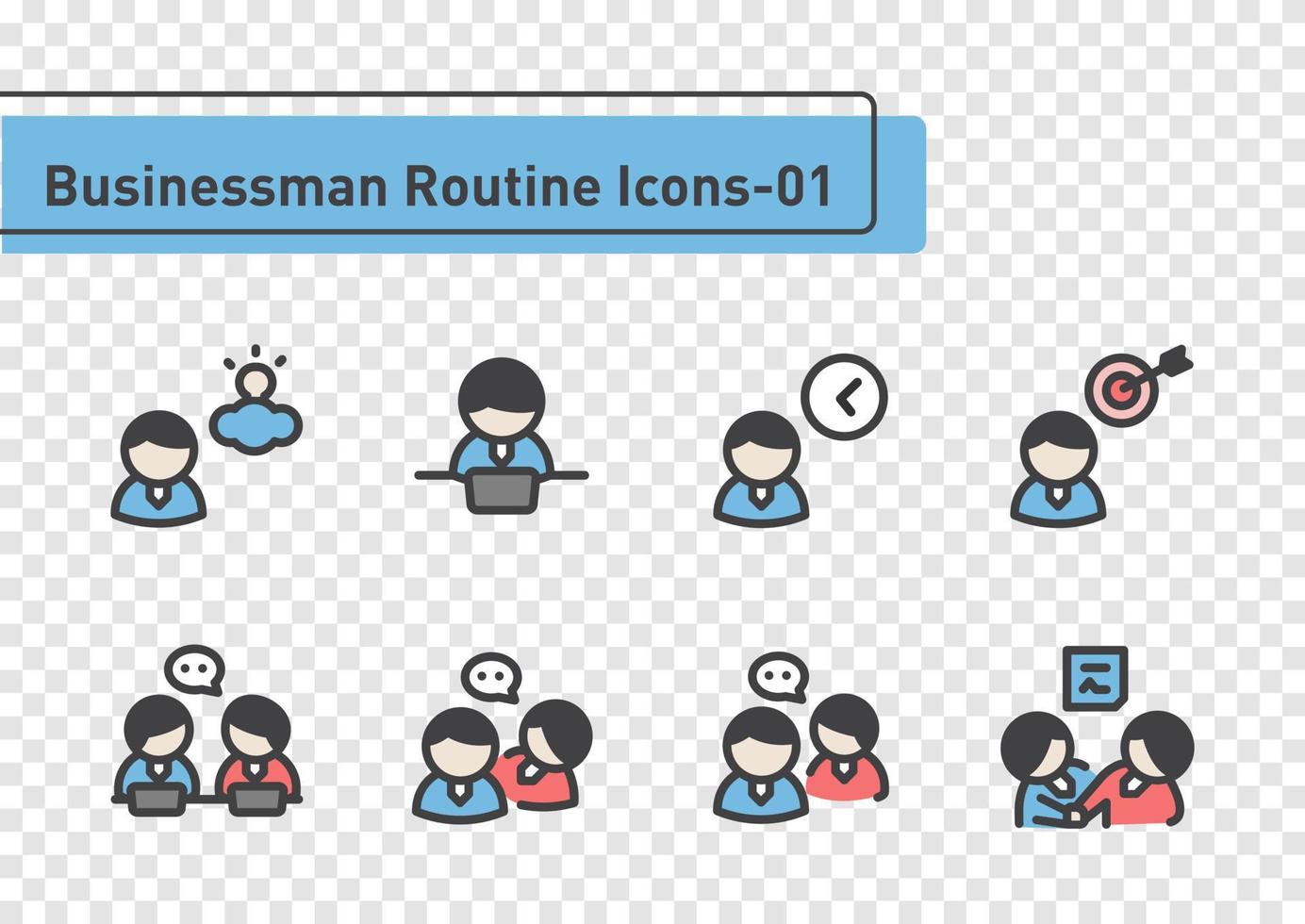 Businessman routine icon set on plane background vector