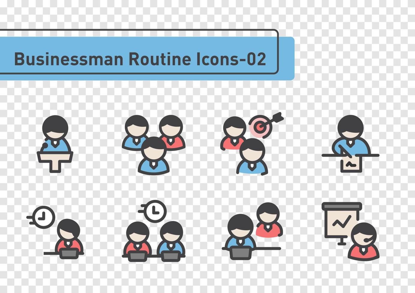 Businessman routine icon set on plane background vector