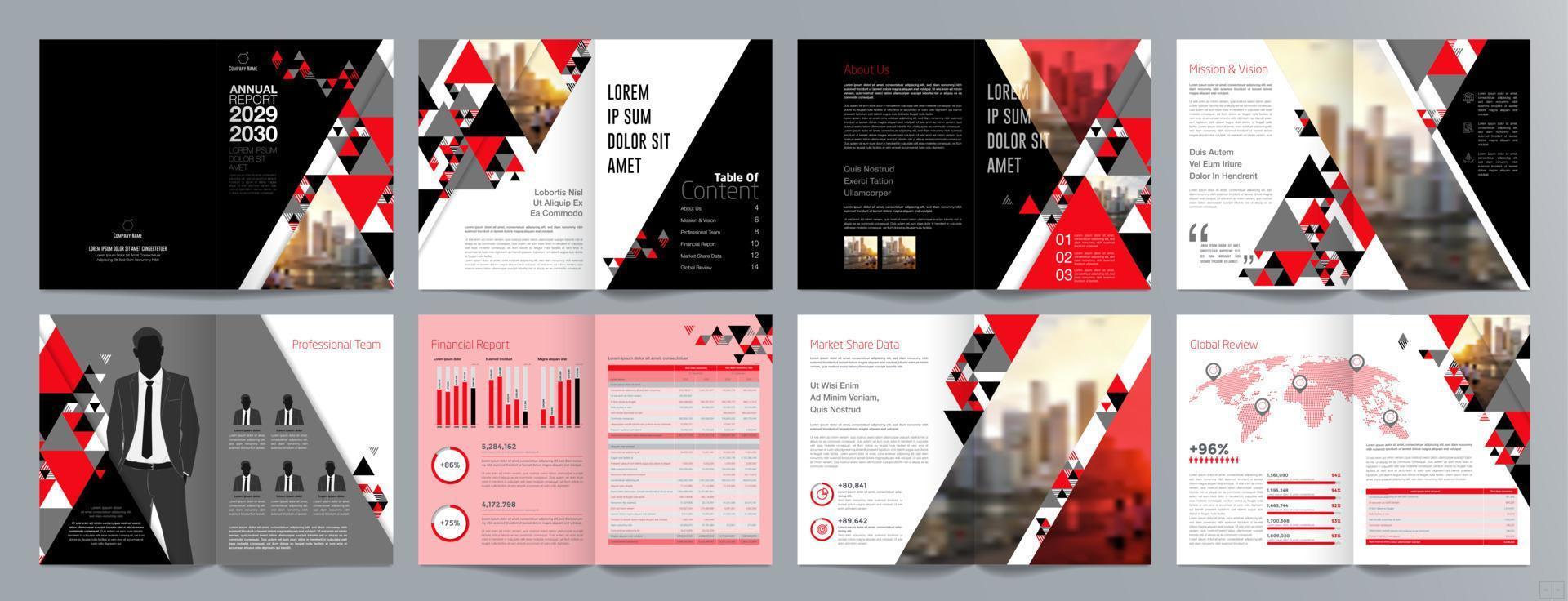 Corporate business presentation guide brochure template, Annual report, 16 page minimalist flat geometric business brochure design template, A4 size. vector