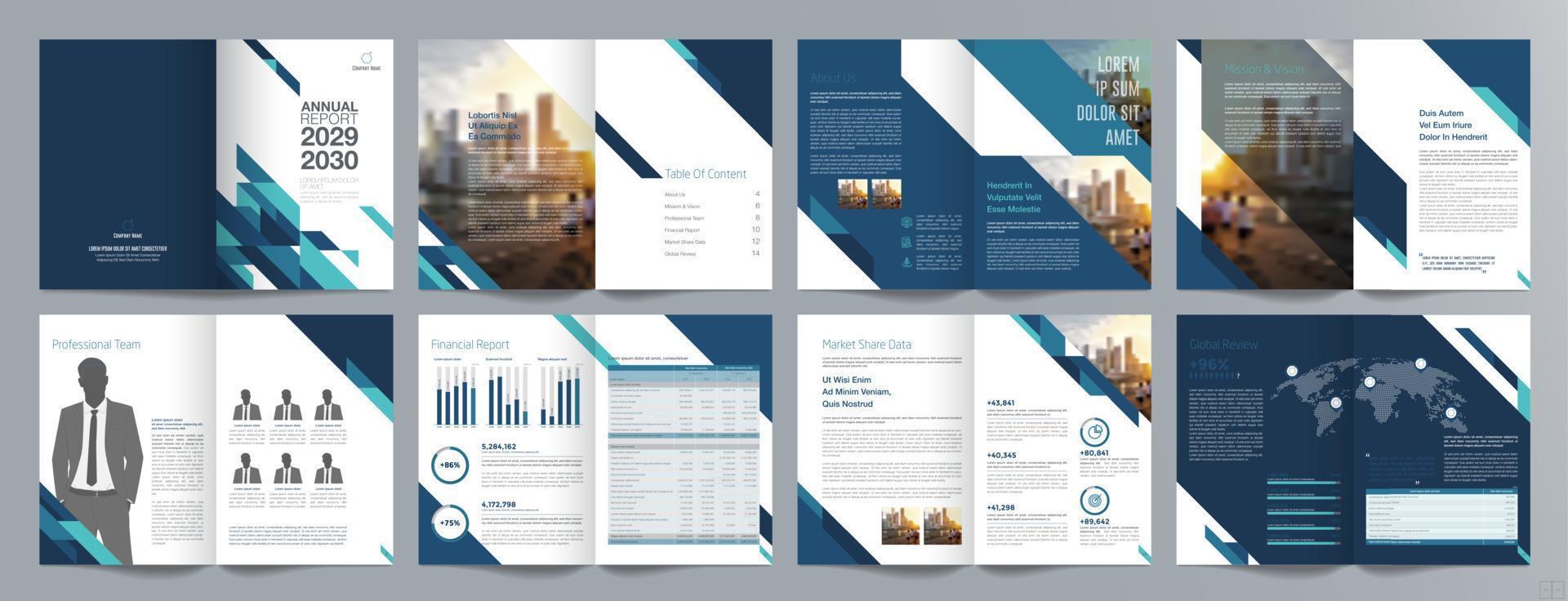 Corporate business presentation guide brochure template, Annual report, 16 page minimalist flat geometric business brochure design template, A4 size. vector