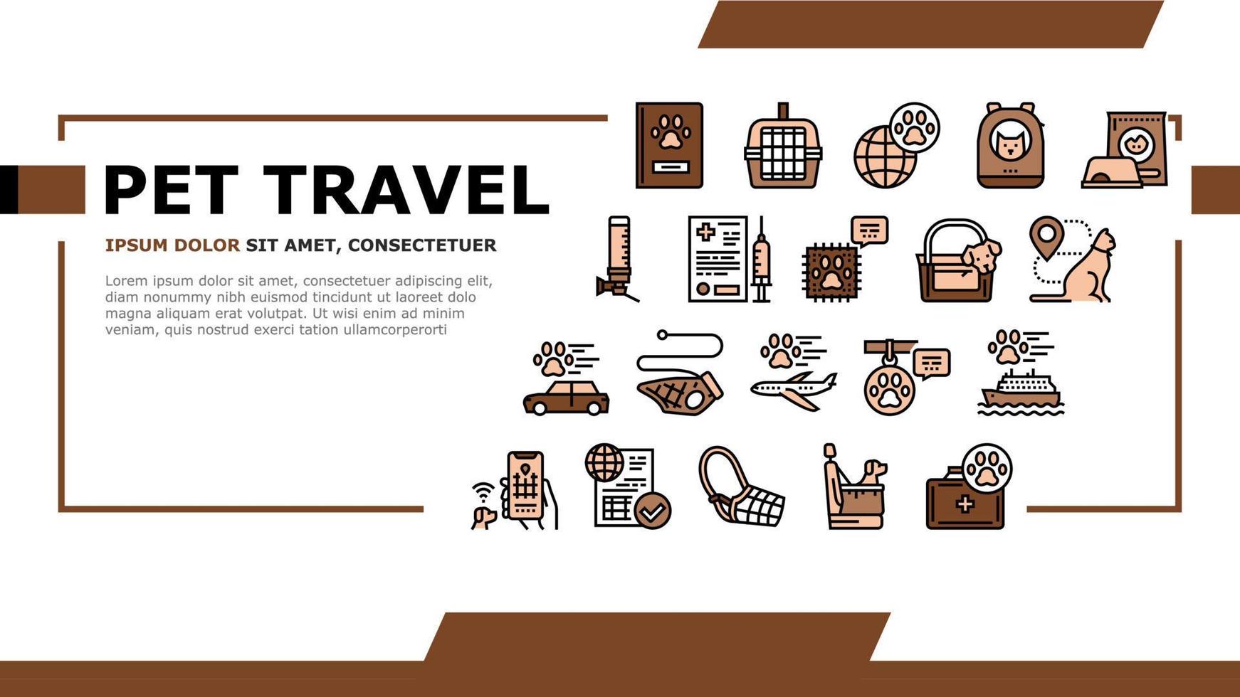 Pet Travel Equipment Landing Header Vector