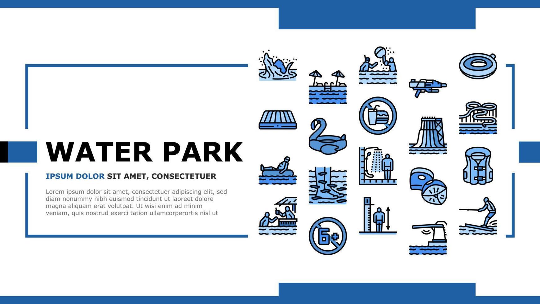 Water Park Attraction And Pool Landing Header Vector