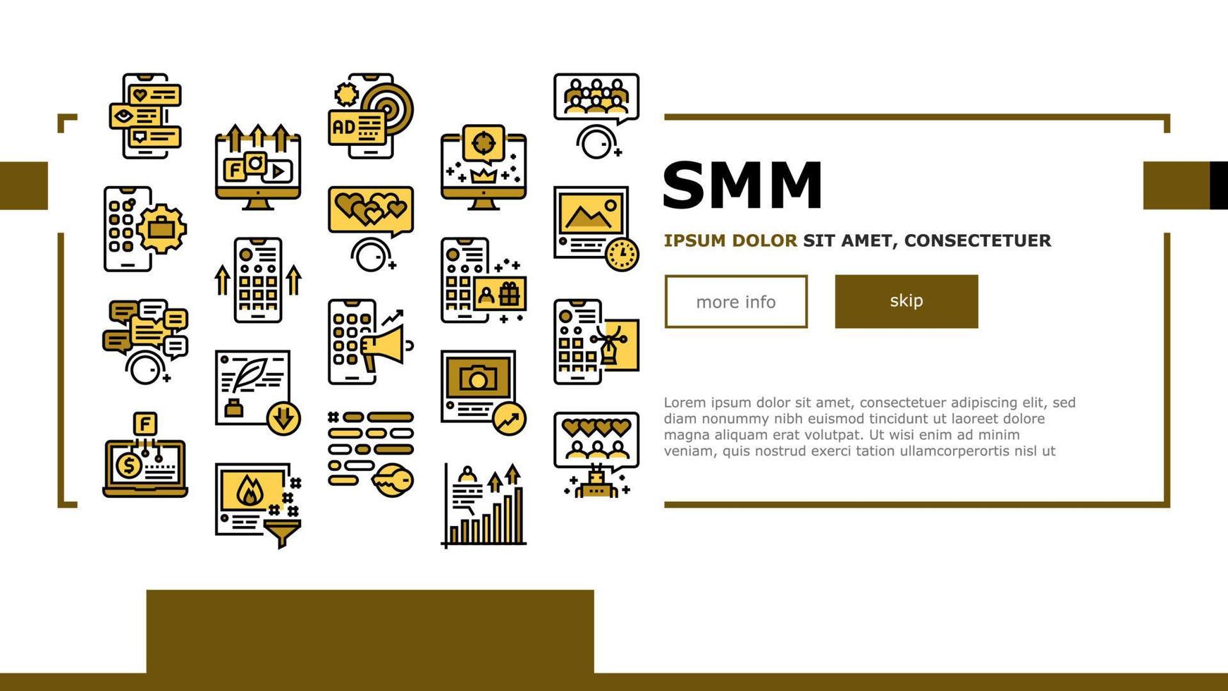 Smm Media Marketing Landing Web Page Header Banner Template Vector