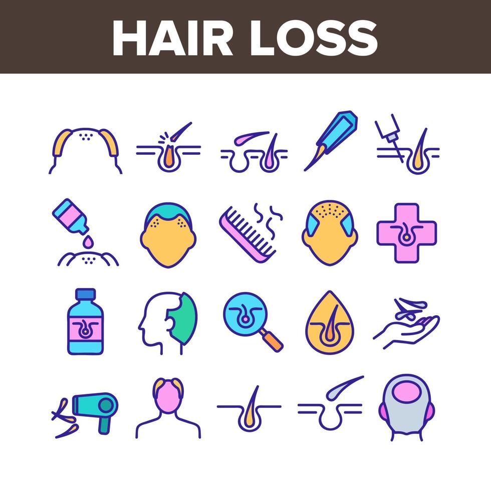 conjunto de iconos de elementos de colección de pérdida de cabello vector