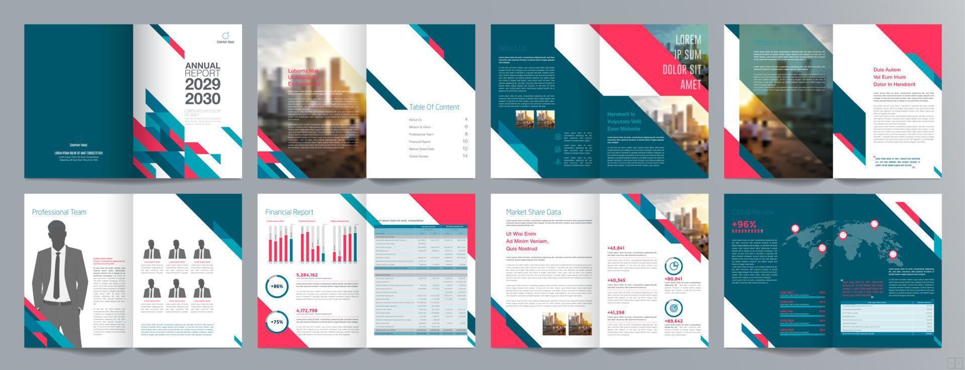 Corporate business presentation guide brochure template, Annual report, 16 page minimalist flat geometric business brochure design template, A4 size. vector