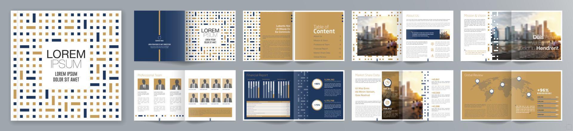 Corporate business presentation guide brochure template, Annual report, 16 page minimalist flat geometric business brochure design template, square size. vector