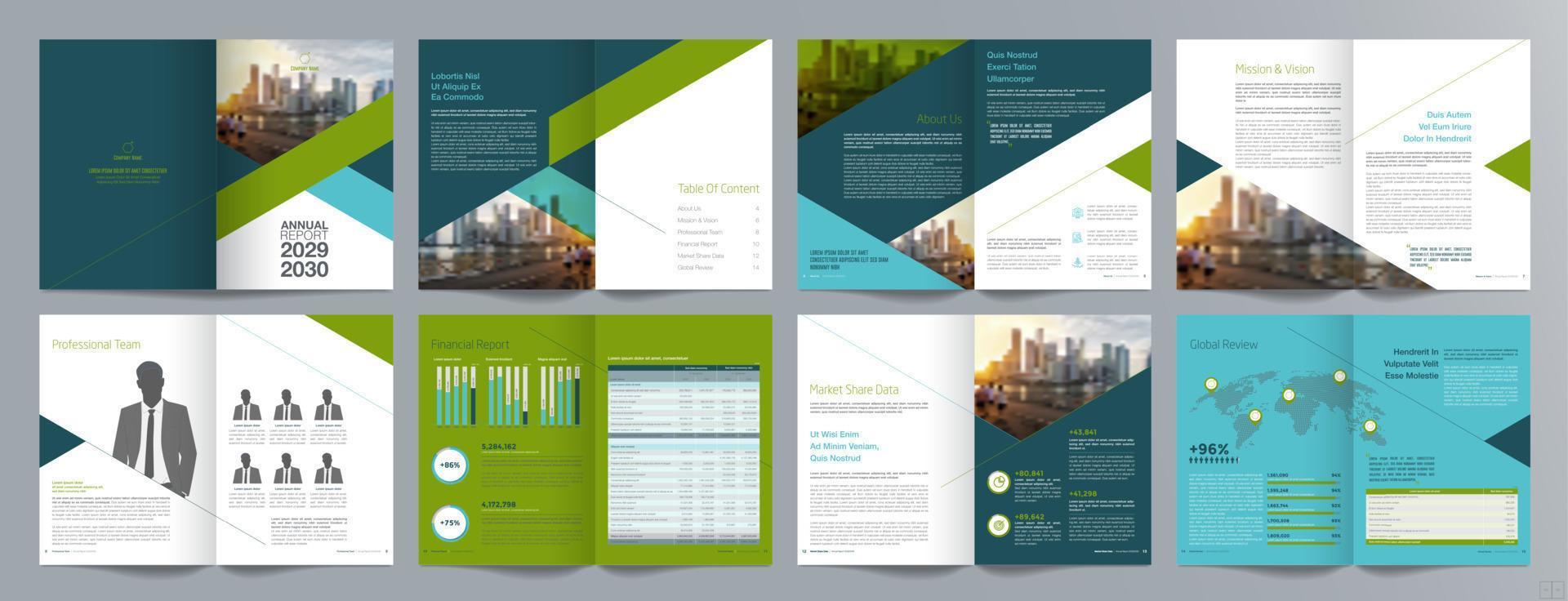 Corporate business presentation guide brochure template, Annual report, 16 page minimalist flat geometric business brochure design template, A4 size. vector