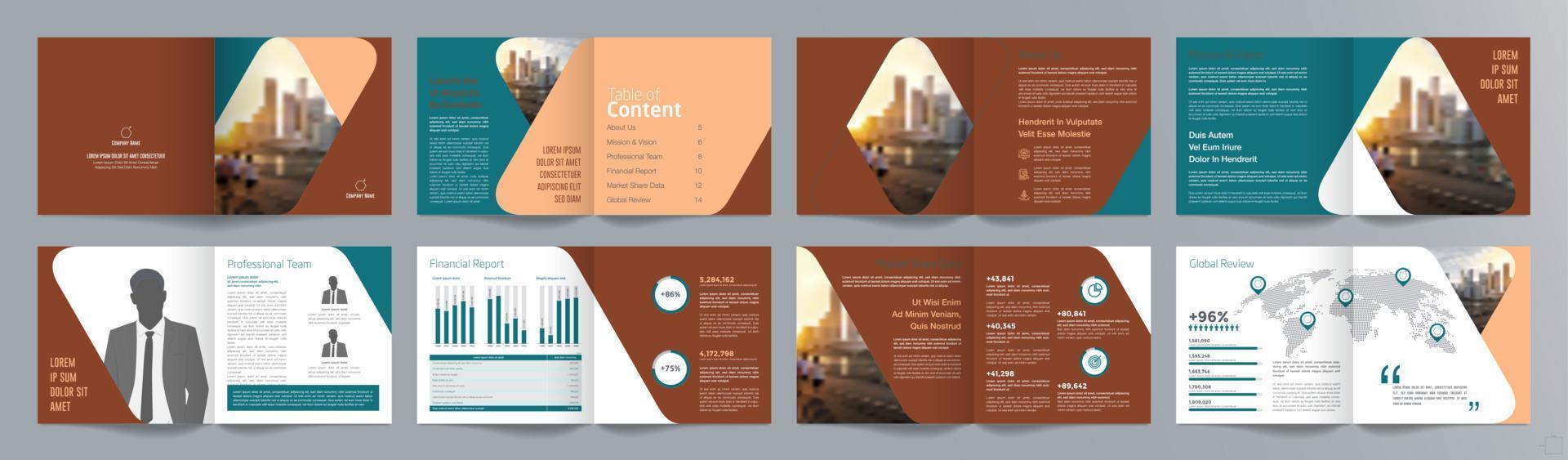 Corporate business presentation guide brochure template, Annual report, 16 page minimalist flat geometric business brochure design template, square size. vector