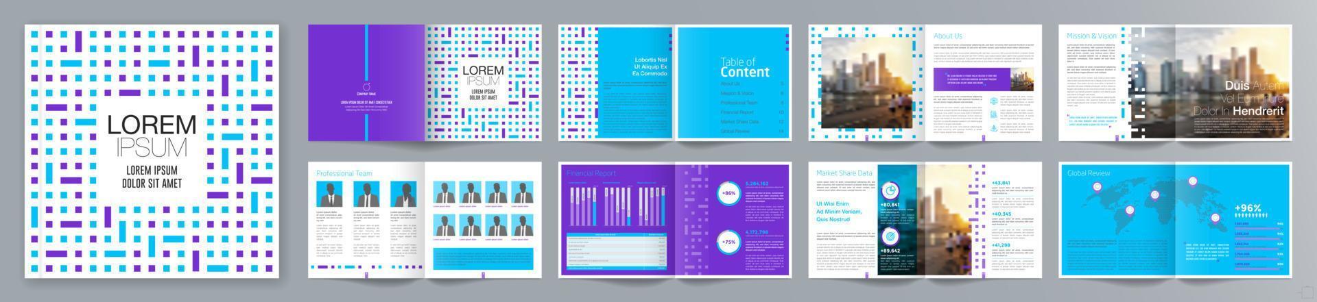 Corporate business presentation guide brochure template, Annual report, 16 page minimalist flat geometric business brochure design template, square size. vector