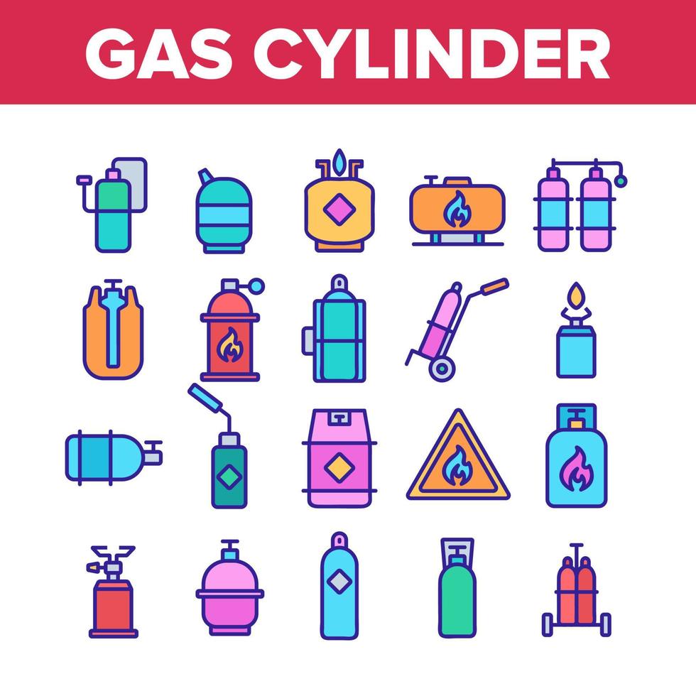 Gas Cylinder Equipment Collection Icons Set Vector