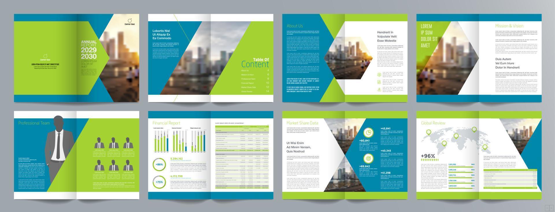 Corporate business presentation guide brochure template, Annual report, 16 page minimalist flat geometric business brochure design template, A4 size. vector