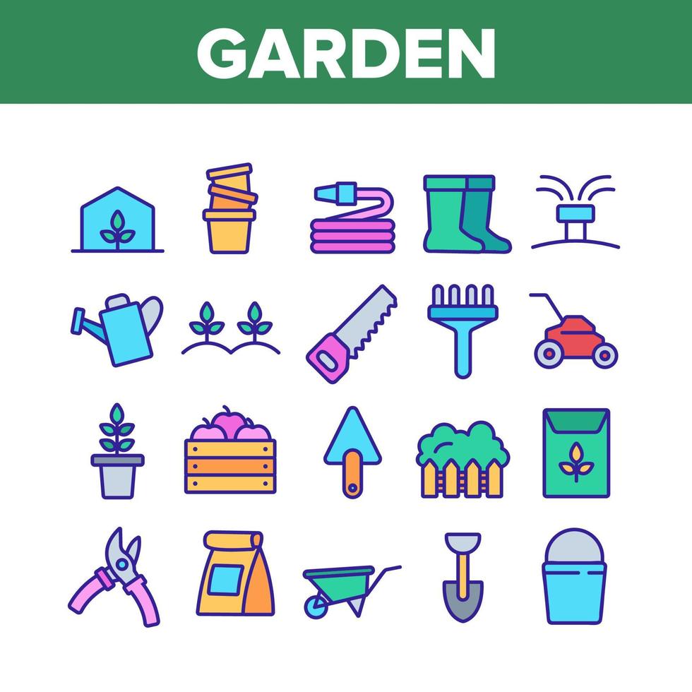 Garden Farming Tool Collection Icons Set Vector