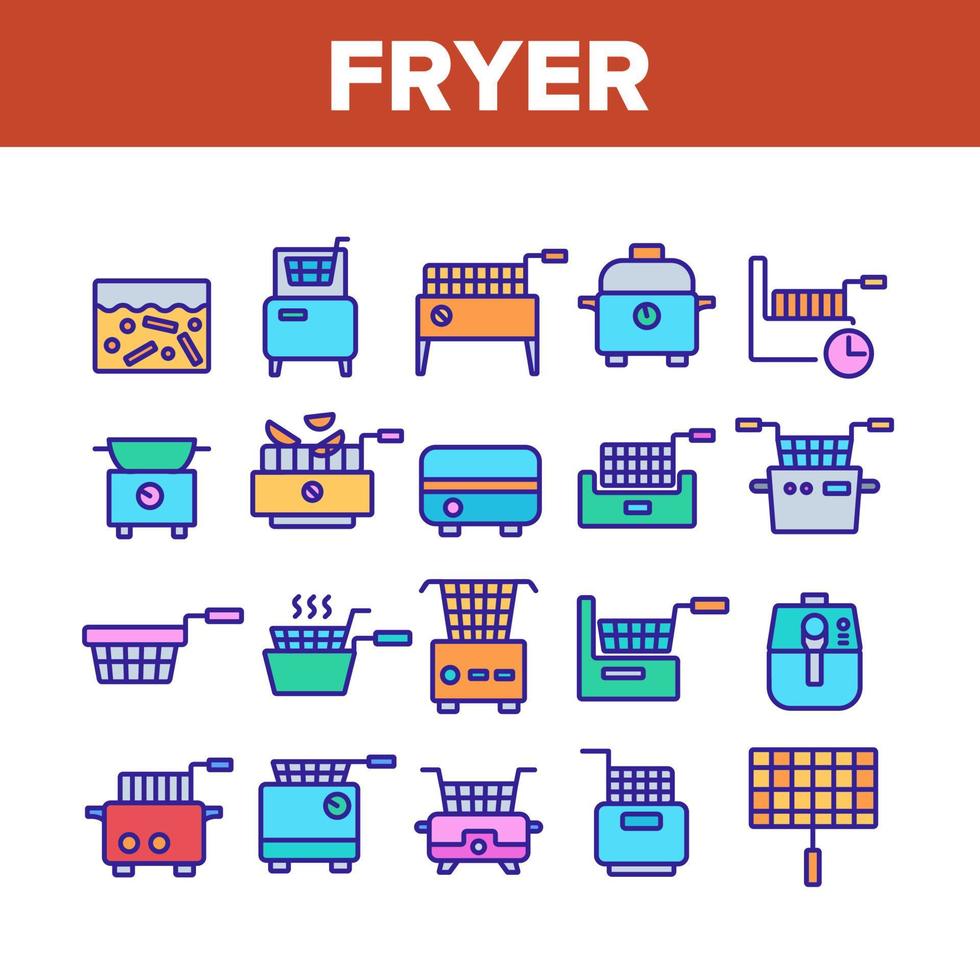 Fryer Electronic Tool Collection Icons Set Vector