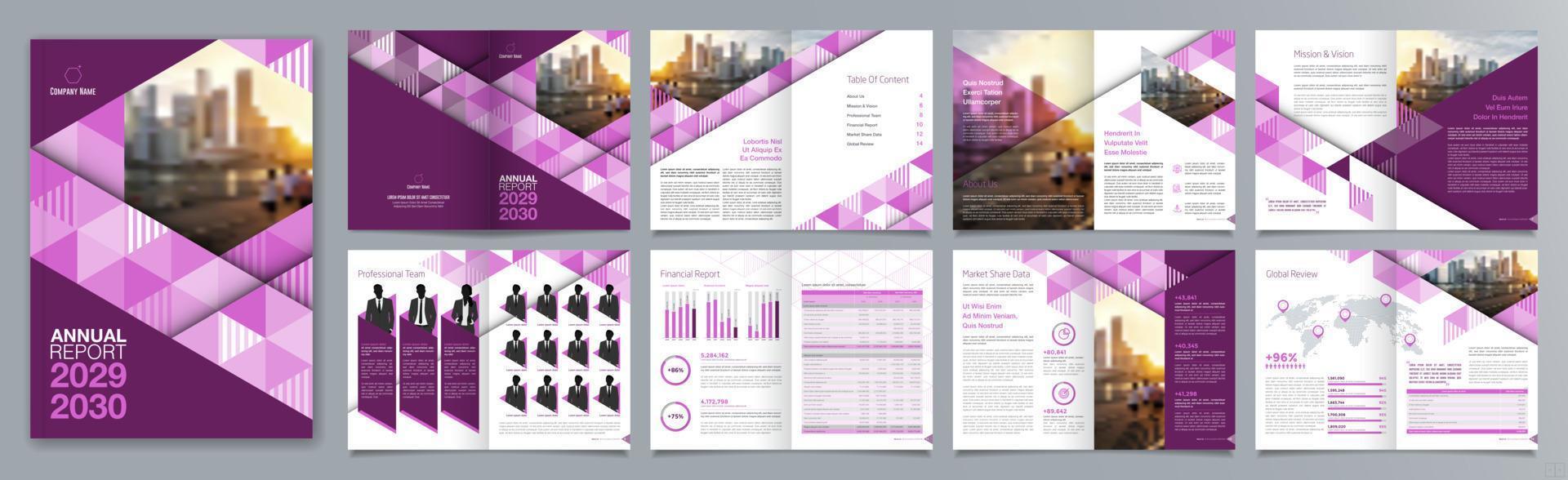 Corporate business presentation guide brochure template, Annual report, 16 page minimalist flat geometric business brochure design template, A4 size. vector
