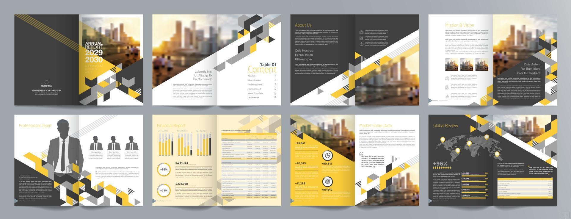 Corporate business presentation guide brochure template, Annual report, 16 page minimalist flat geometric business brochure design template, A4 size. vector