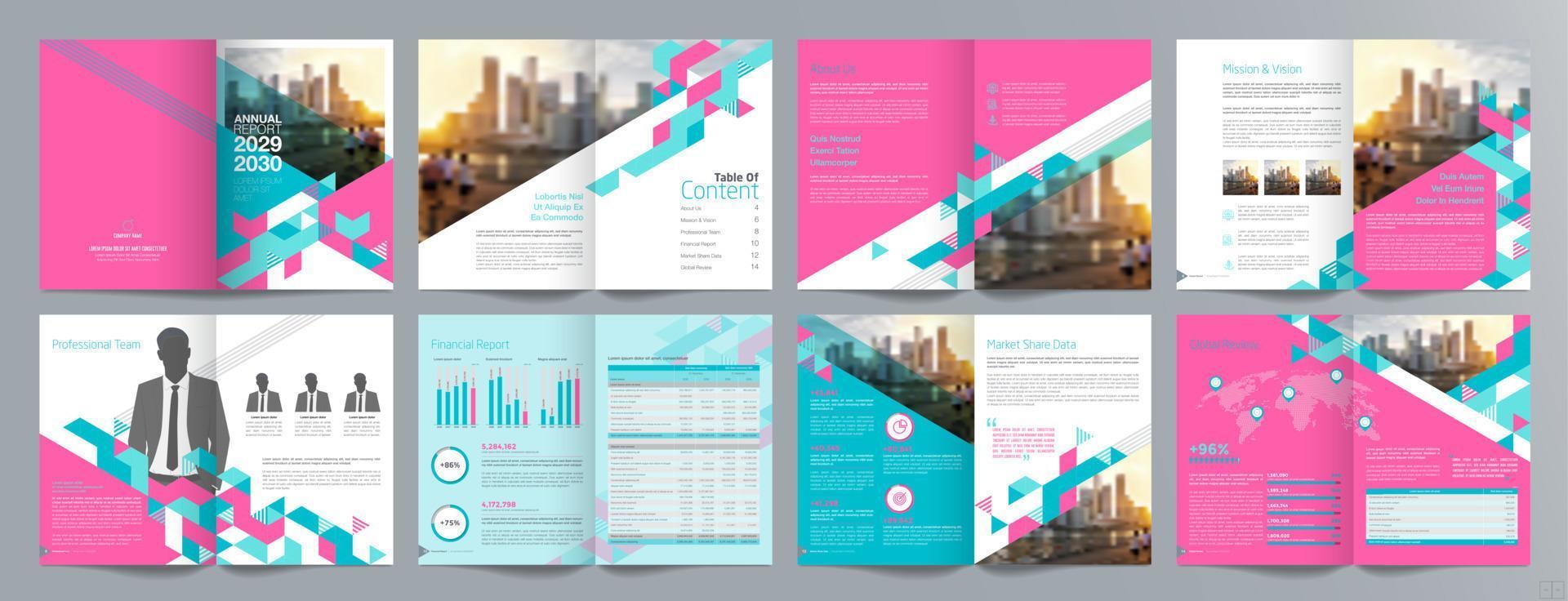 Corporate business presentation guide brochure template, Annual report, 16 page minimalist flat geometric business brochure design template, A4 size. vector