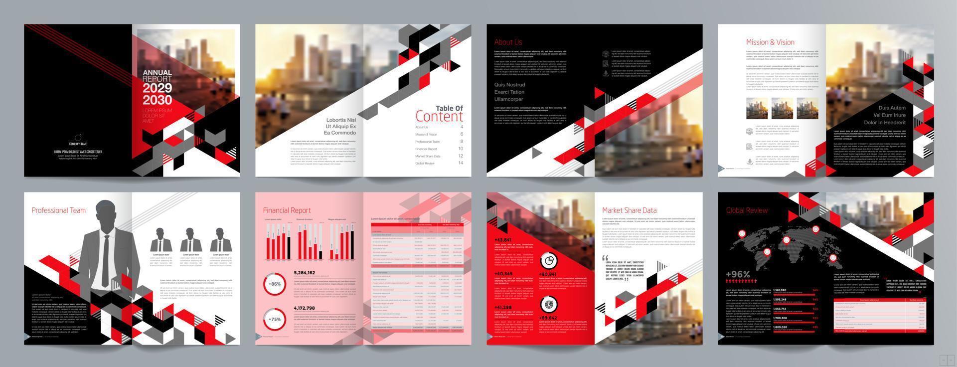 plantilla de folleto de guía de presentación de negocios corporativos, informe anual, plantilla de diseño de folleto de negocios geométrico plano minimalista de 16 páginas, tamaño a4. vector