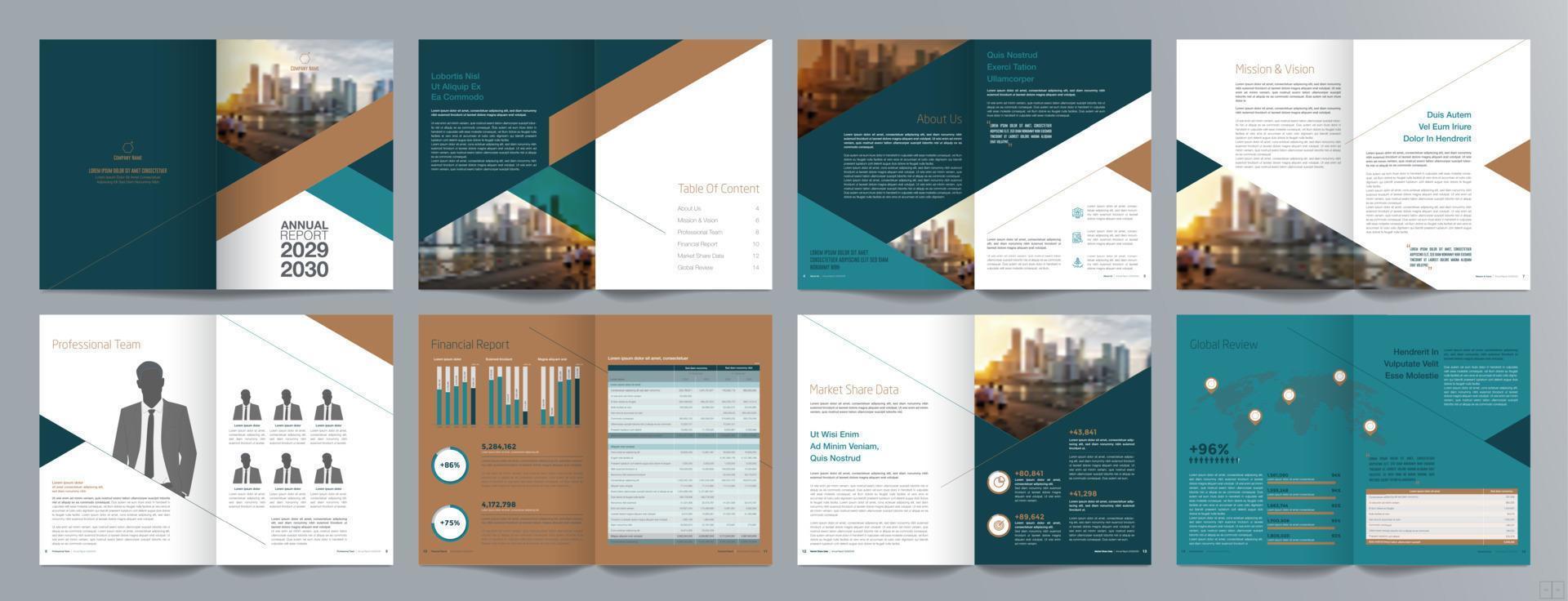 Corporate business presentation guide brochure template, Annual report, 16 page minimalist flat geometric business brochure design template, A4 size. vector