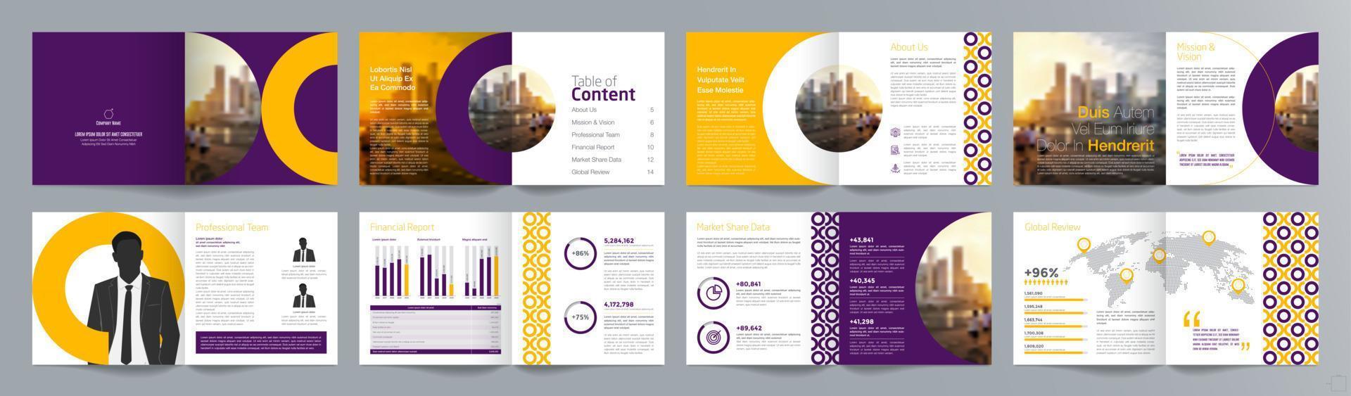 Corporate business presentation guide brochure template, Annual report, 16 page minimalist flat geometric business brochure design template, square size. vector