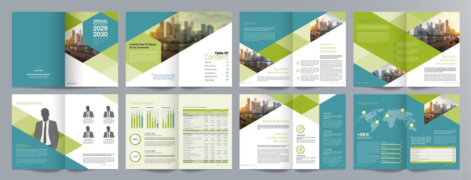 Corporate business presentation guide brochure template, Annual report, 16 page minimalist flat geometric business brochure design template, A4 size. vector