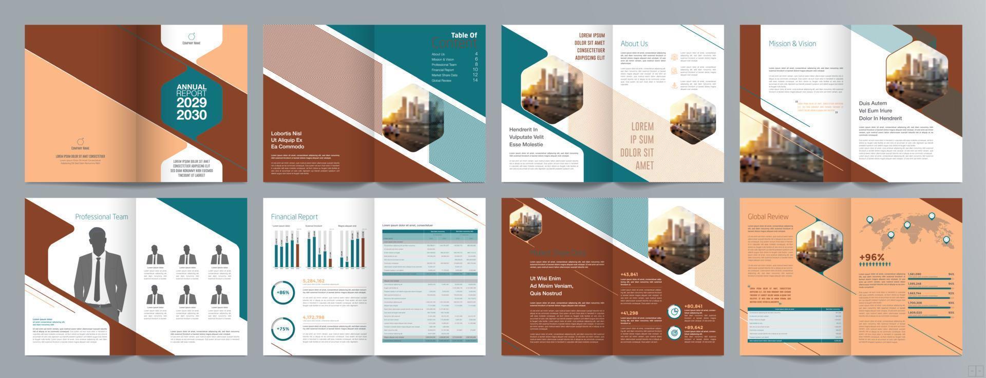 Corporate business presentation guide brochure template, Annual report, 16 page minimalist flat geometric business brochure design template, A4 size. vector