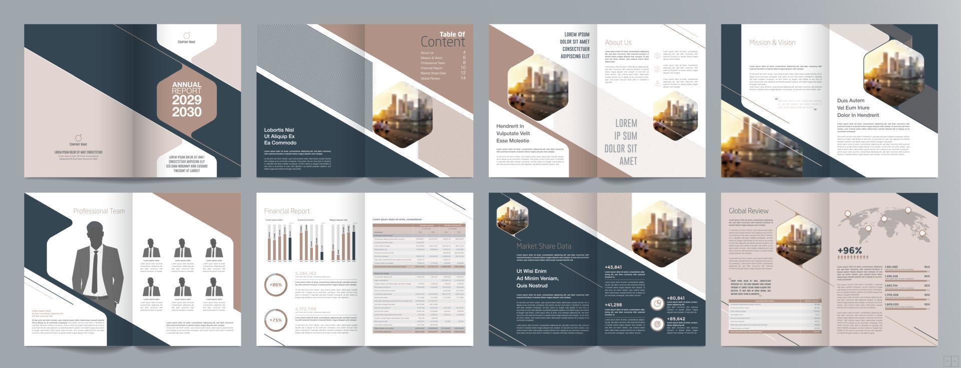 Corporate business presentation guide brochure template, Annual report, 16 page minimalist flat geometric business brochure design template, A4 size. vector