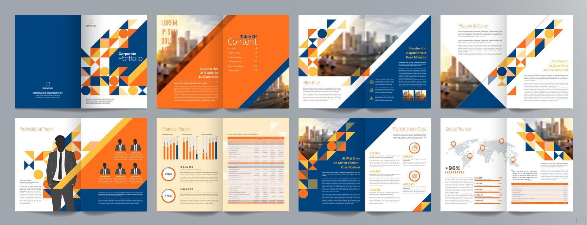 Corporate business presentation guide brochure template, Annual report, 16 page minimalist flat geometric business brochure design template, A4 size. vector