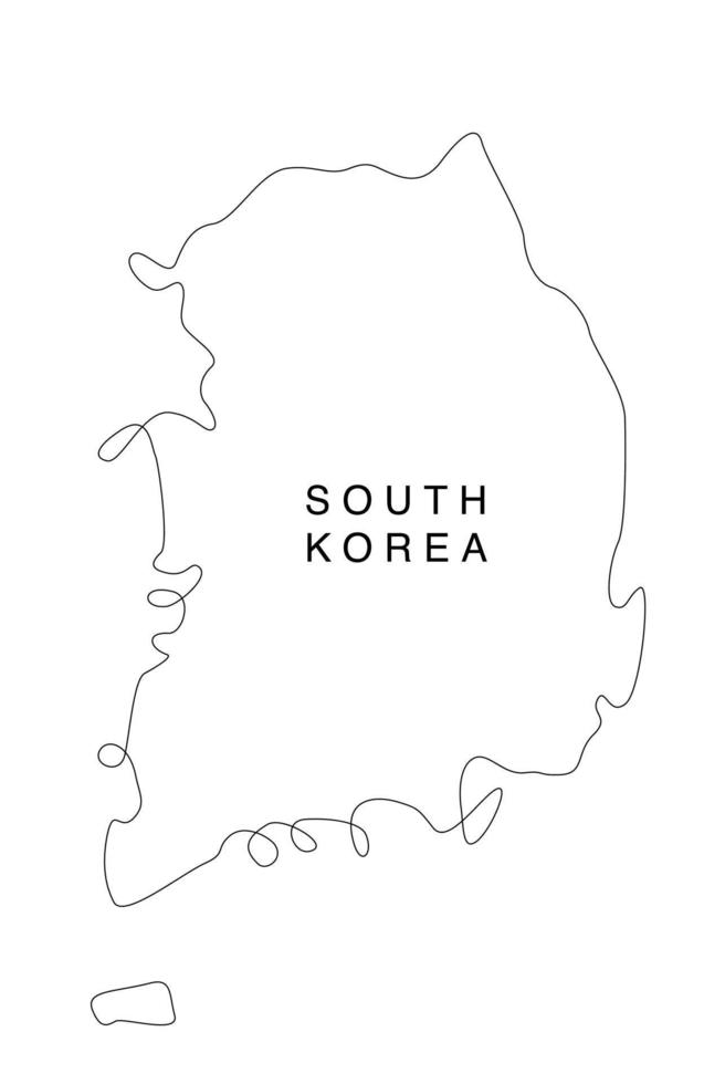 Line art south Korea map. continuous line asia map. vector illustration. single outline.