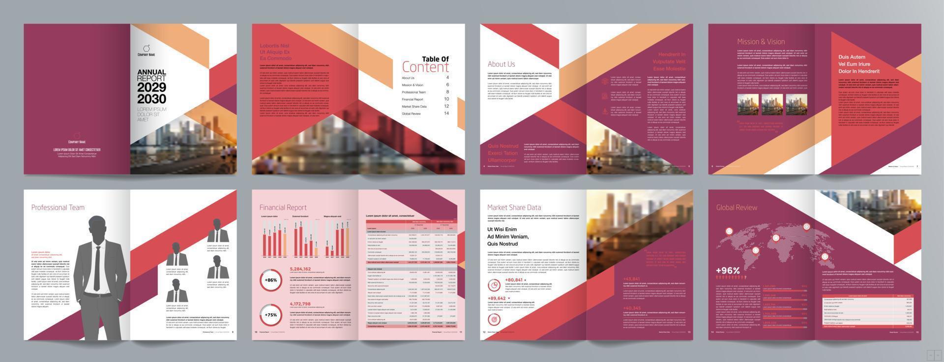 Corporate business presentation guide brochure template, Annual report, 16 page minimalist flat geometric business brochure design template, A4 size. vector