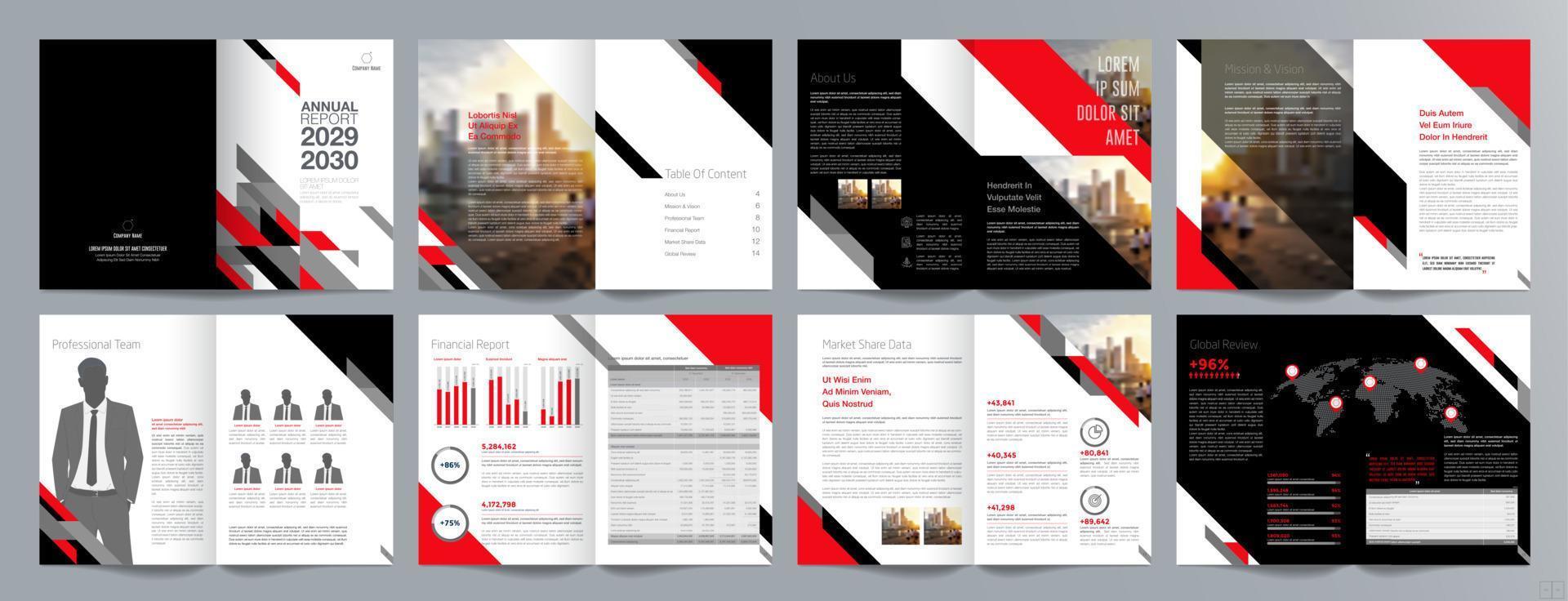 Corporate business presentation guide brochure template, Annual report, 16 page minimalist flat geometric business brochure design template, A4 size. vector