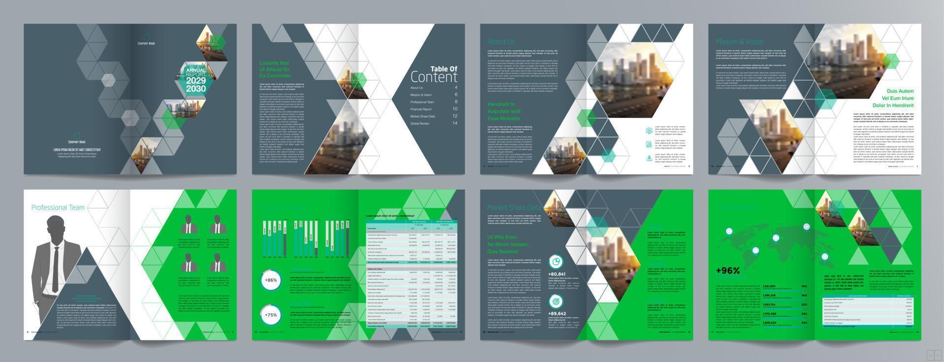 Corporate business presentation guide brochure template, Annual report, 16 page minimalist flat geometric business brochure design template, A4 size. vector