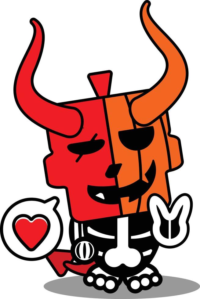 vector cartoon cute mascot skull pumpkin devil red peace love character