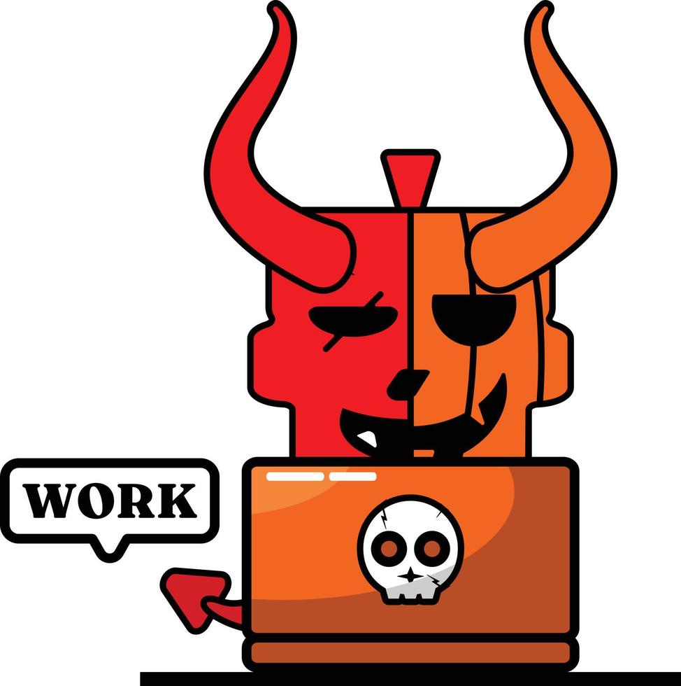 vector cartoon cute mascot skull devil pumpkin character working