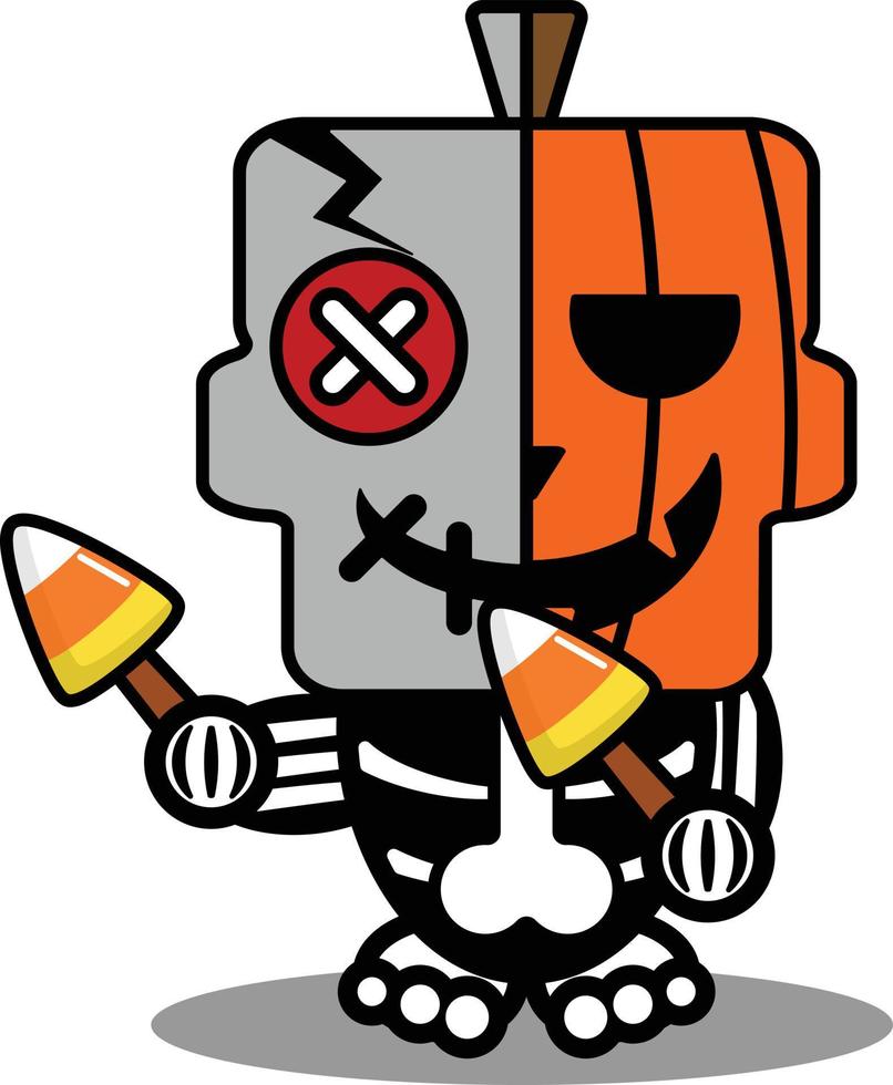 vector cartoon cute mascot skull character voodoo doll pumpkin with candy
