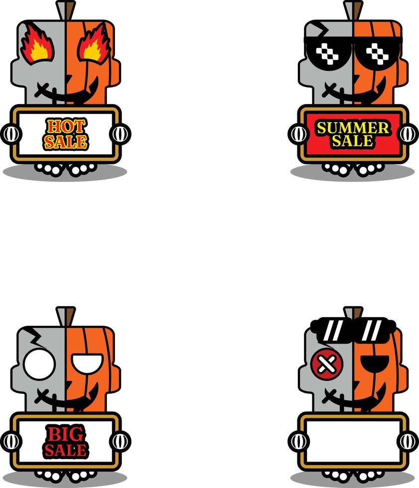vector cartoon cute mascot character skull voodoo doll pumpkin set bundle summer sale
