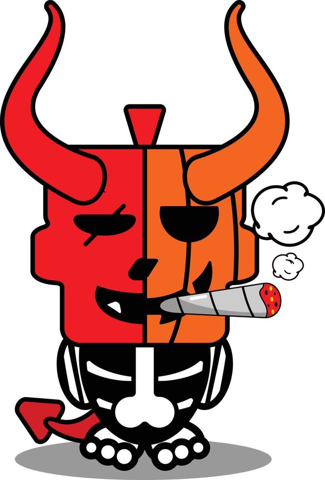 vector de dibujos animados lindo mascota fumar diablo calabaza cráneo personaje