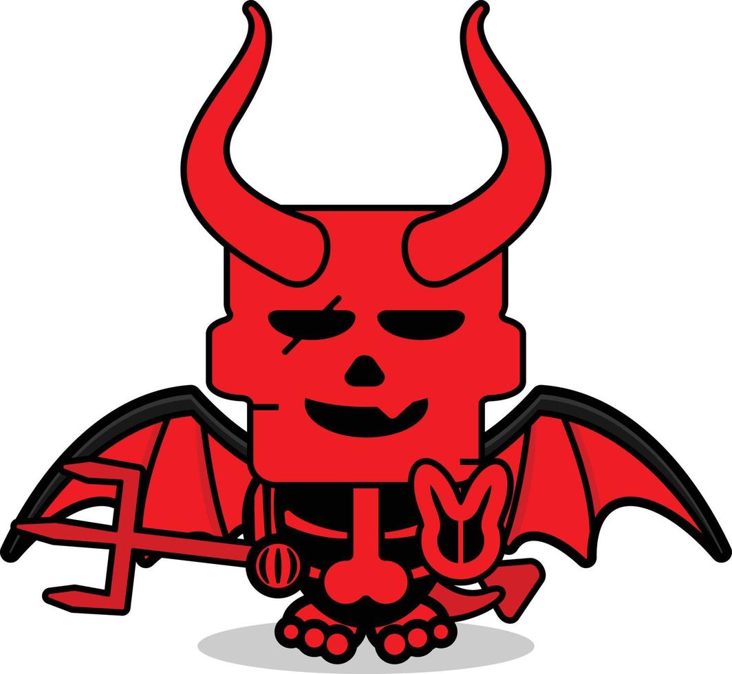 personaje de mascota de vector de dibujos animados cráneo de diablo rojo mano linda paz