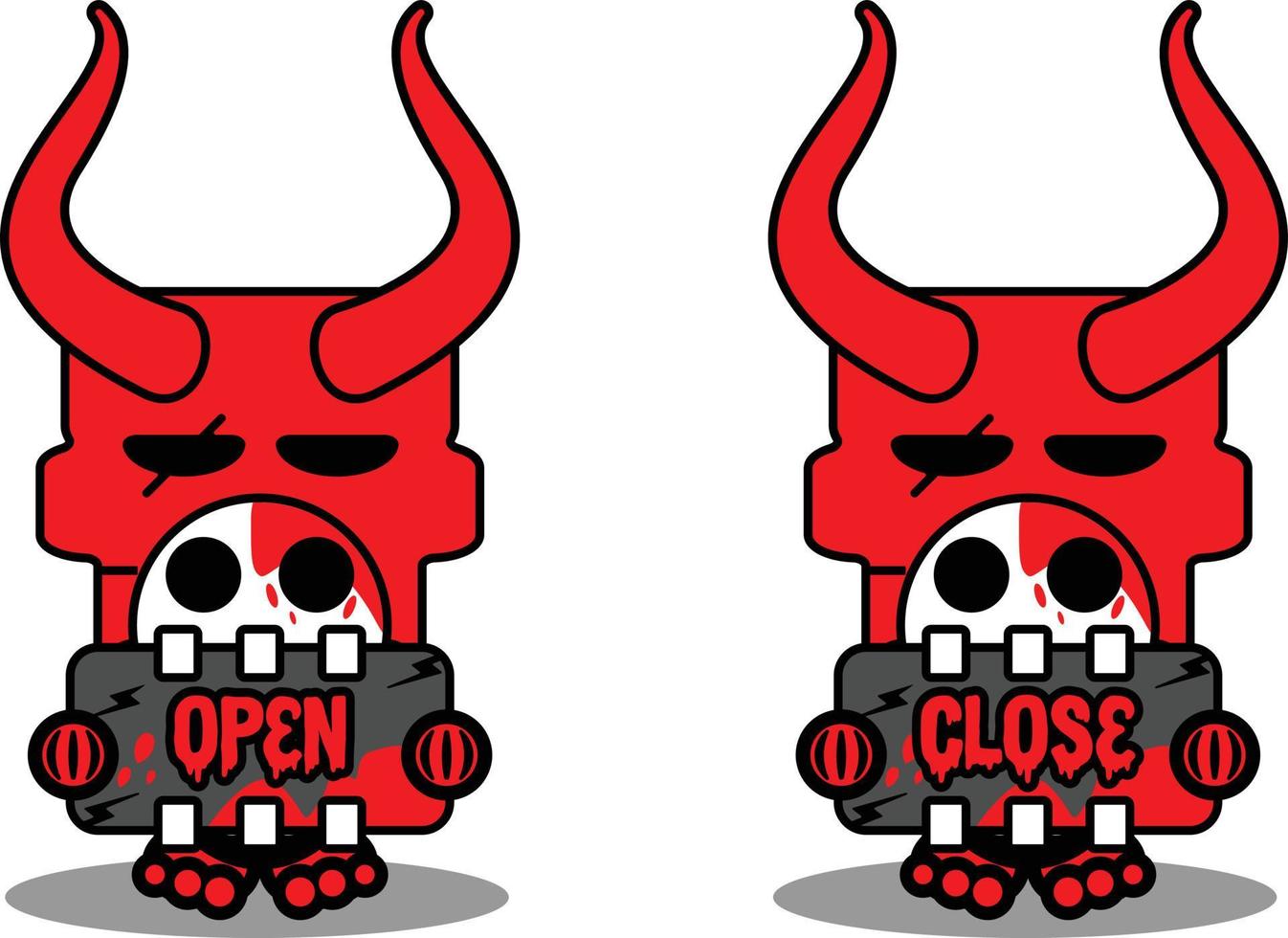 cute skull red devil mascot character cartoon vector holding open and close board