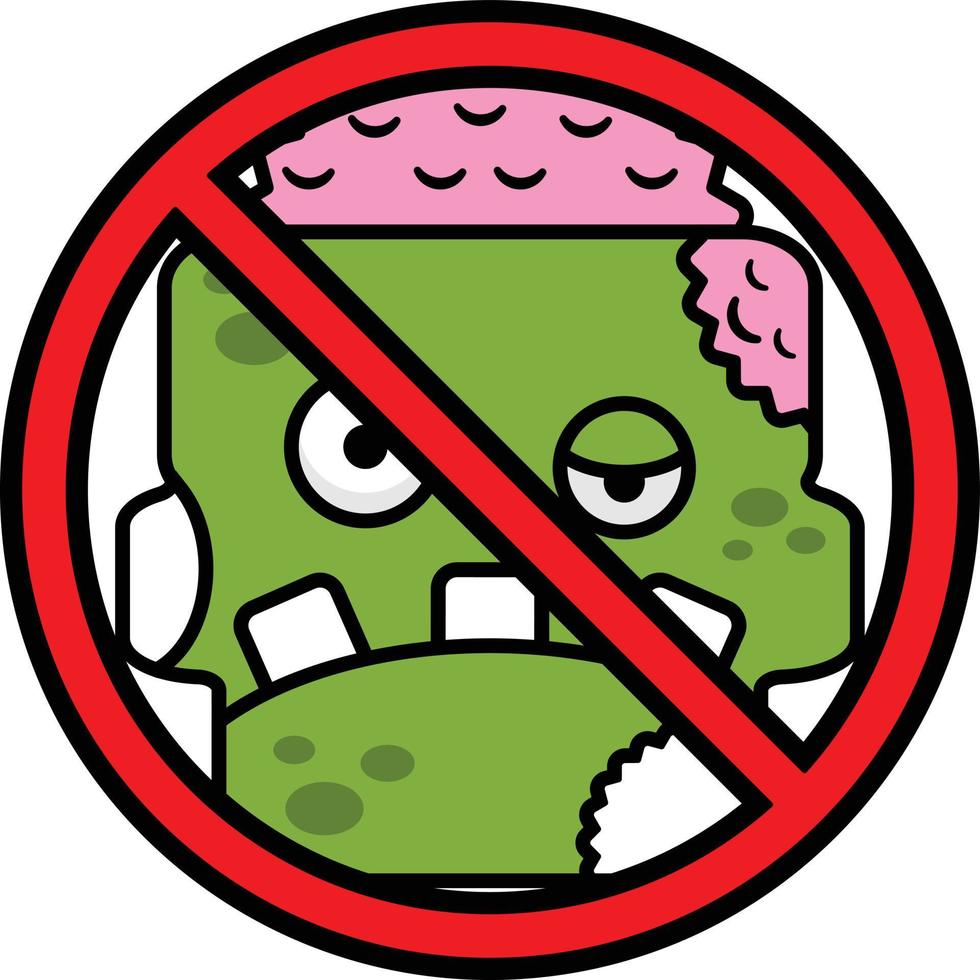 personaje de mascota de dibujos animados de vector halloween zombie cráneo verde lindo signo prohibido