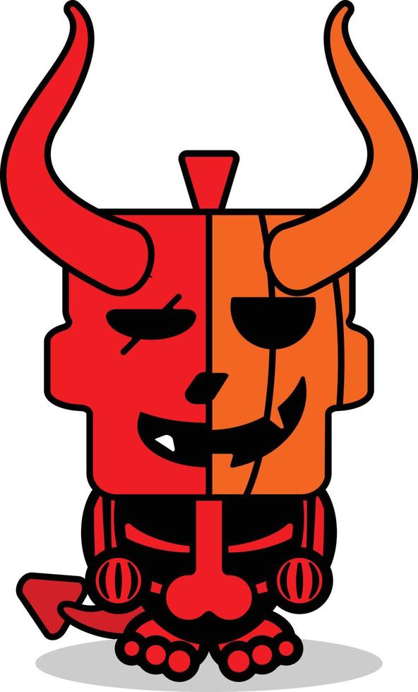 vector de dibujos animados lindo mascota cráneo calabaza diablo rojo carácter
