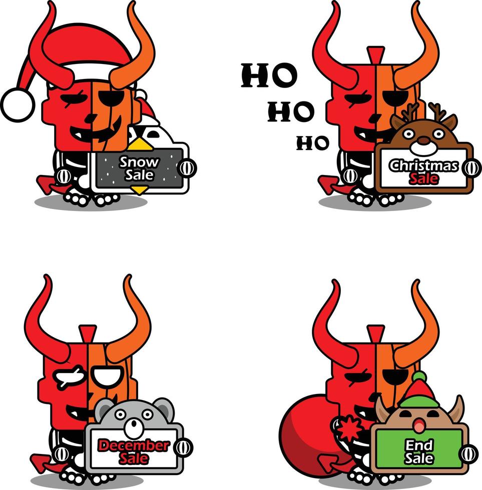 vector cartoon cute mascot skull pumpkin devil red character set bundle christmas sale