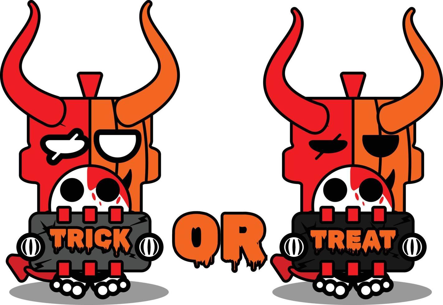 vector cartoon cute mascot skull pumpkin devil red character holding trick or treat board