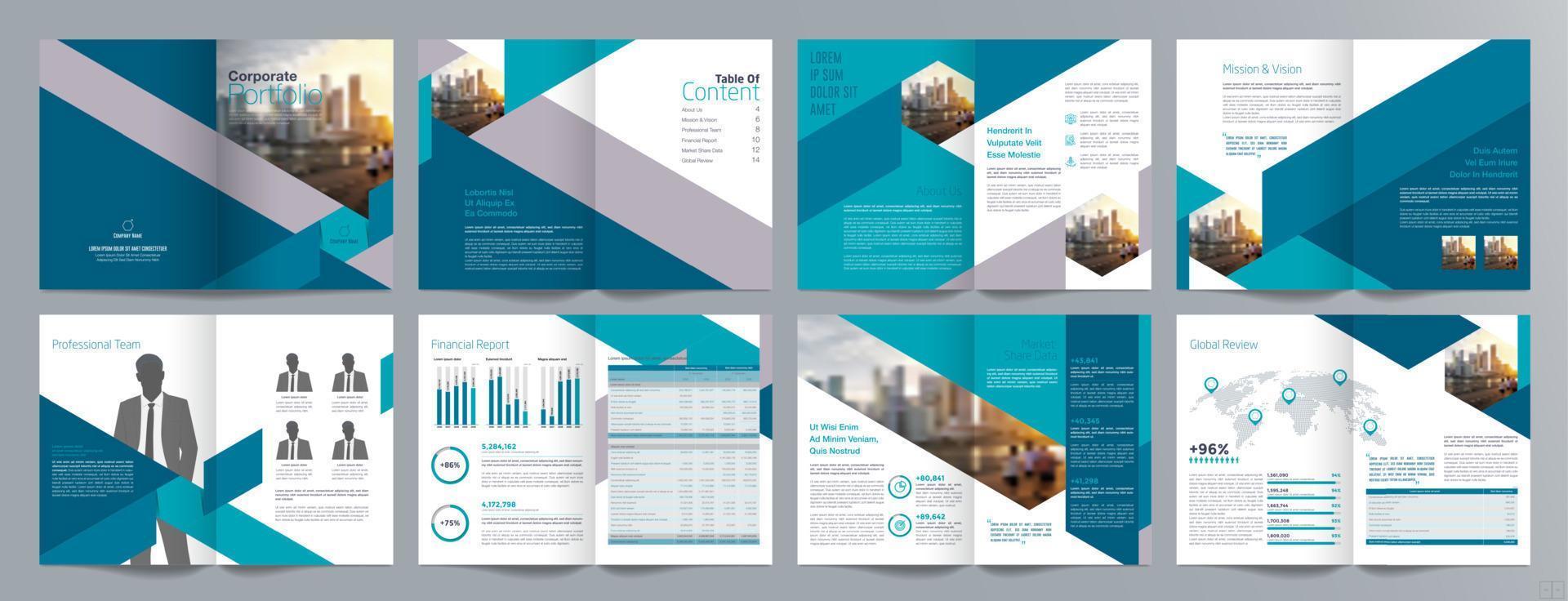 Corporate business presentation guide brochure template, Annual report, 16 page minimalist flat geometric business brochure design template, A4 size. vector