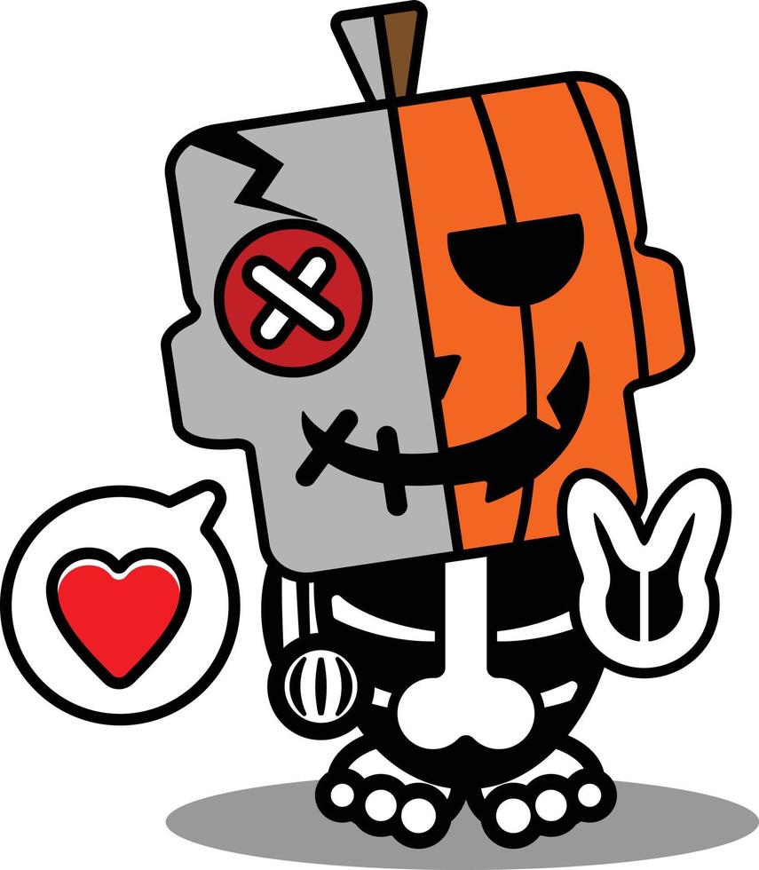 vector cartoon cute mascot skull character voodoo doll pumpkin peace love