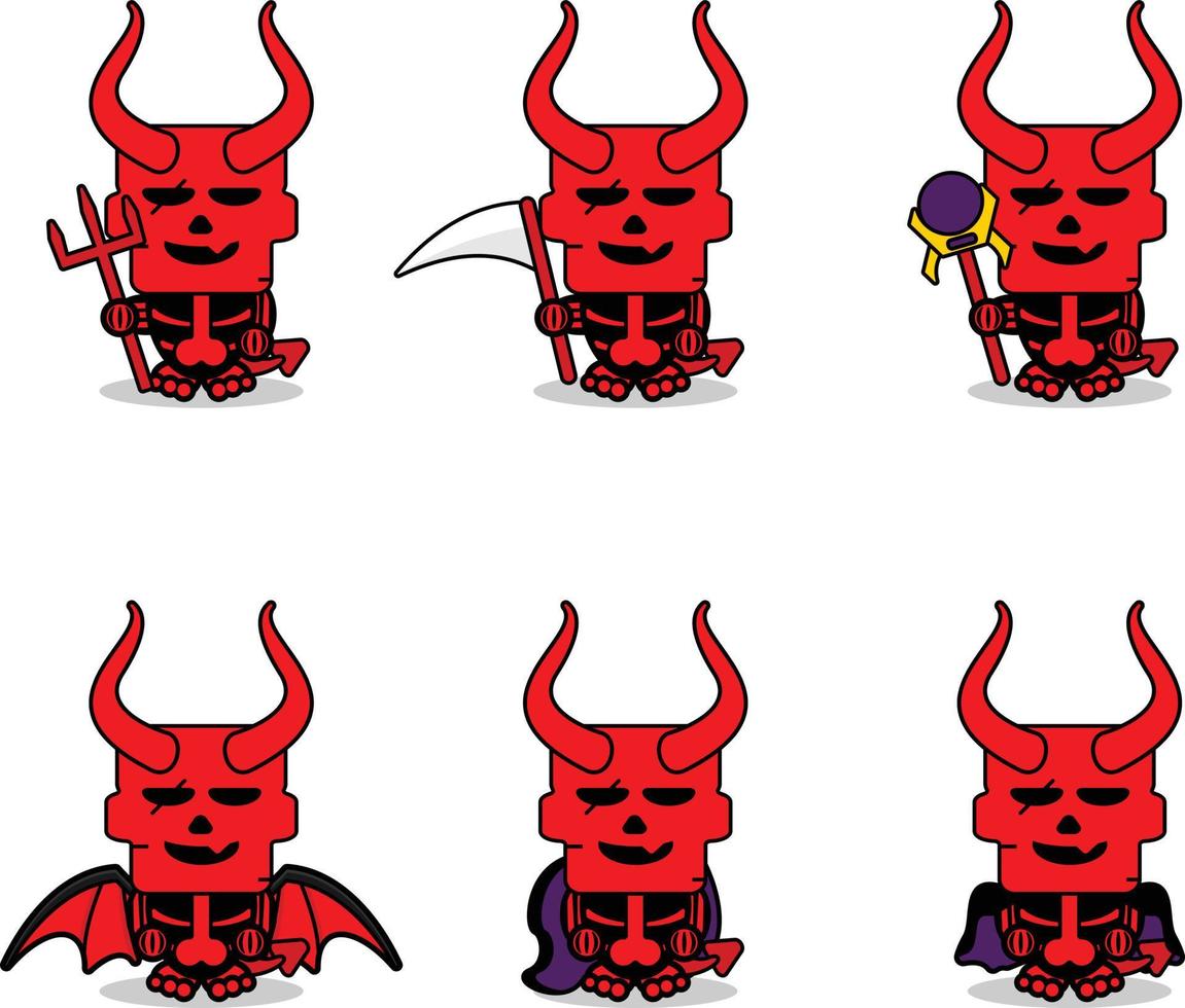 dibujos animados diablo rojo mascota personaje lindo cráneo vector conjunto bruja paquete
