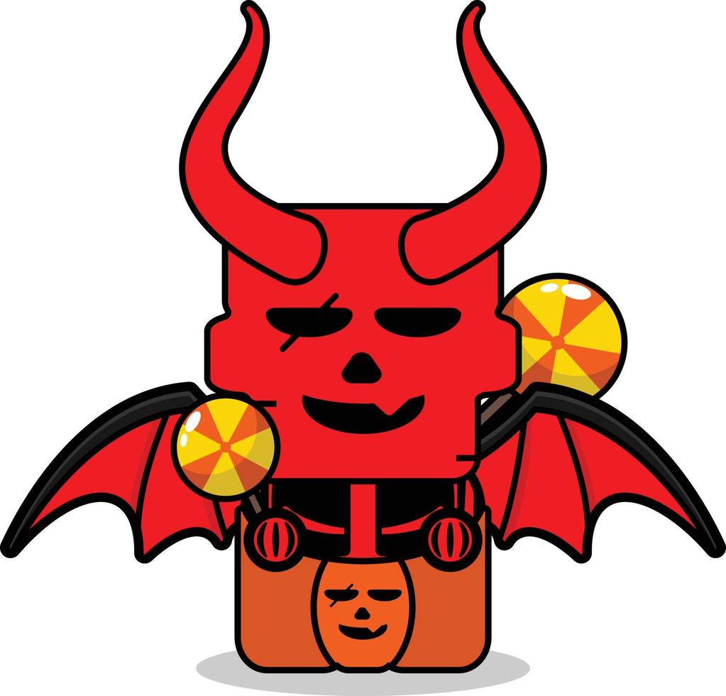 diablo rojo mascota personaje dibujos animados vector lindo cráneo caja de dulces calabaza