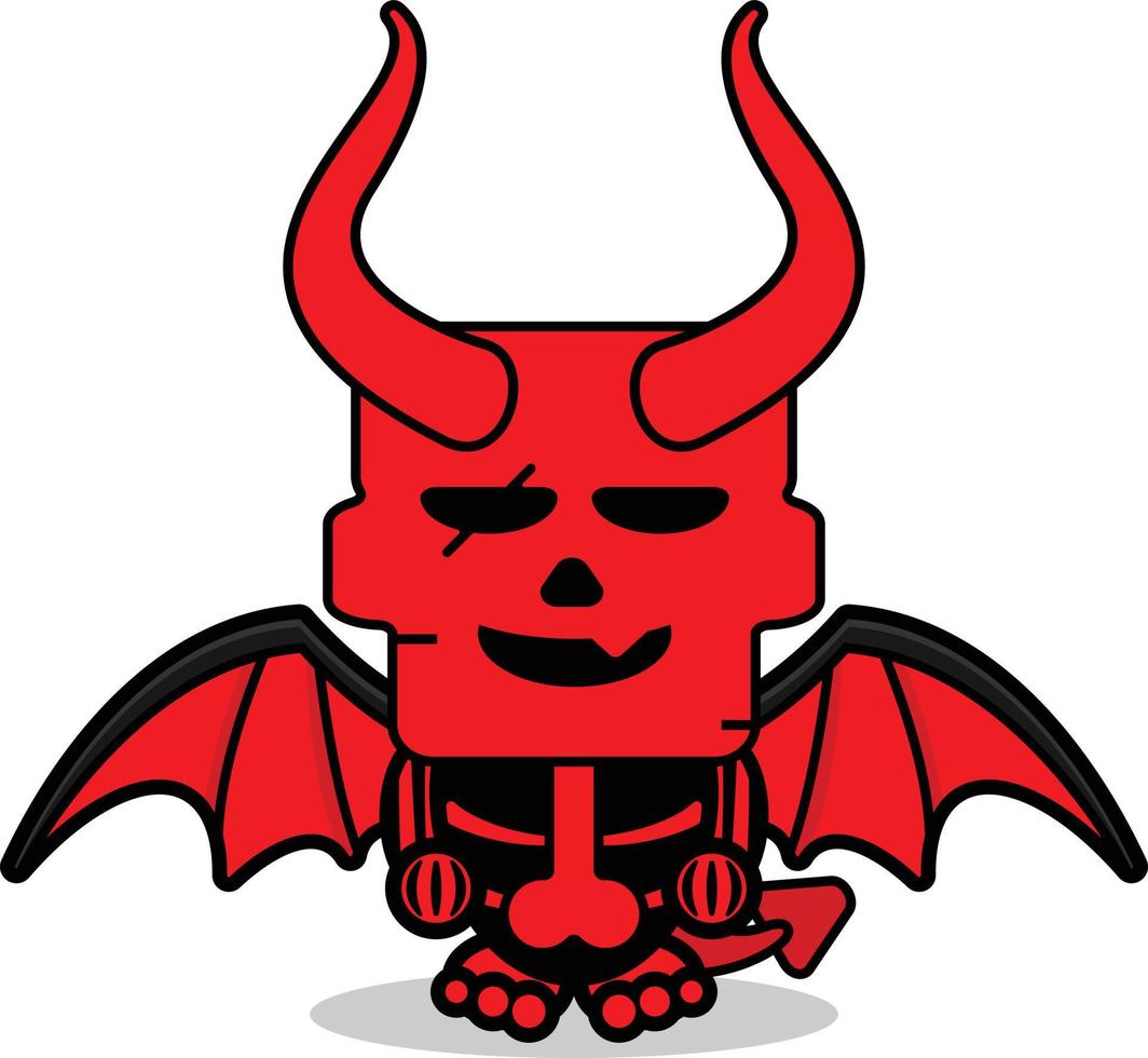 lindo cráneo rojo diablo mascota personaje dibujos animados vector